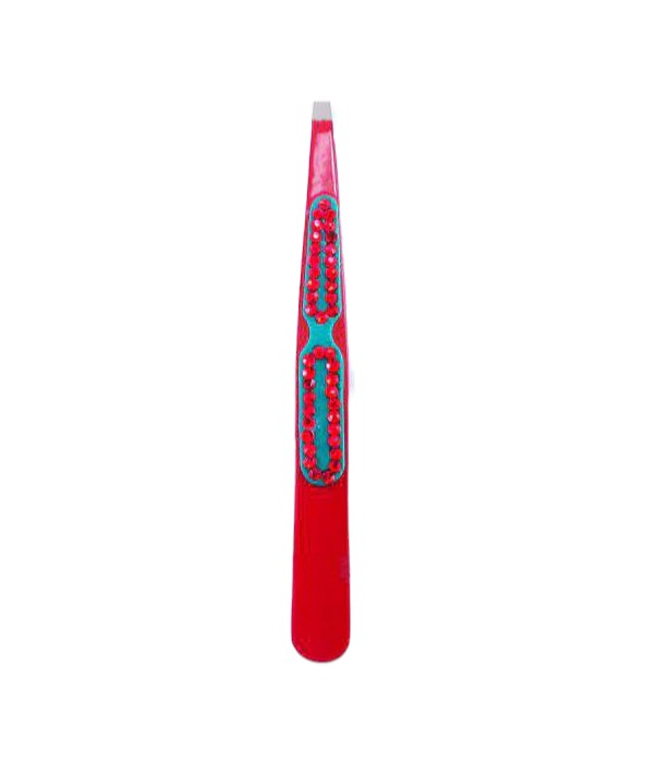 Crystal Slanted Tweezers-Red Gem