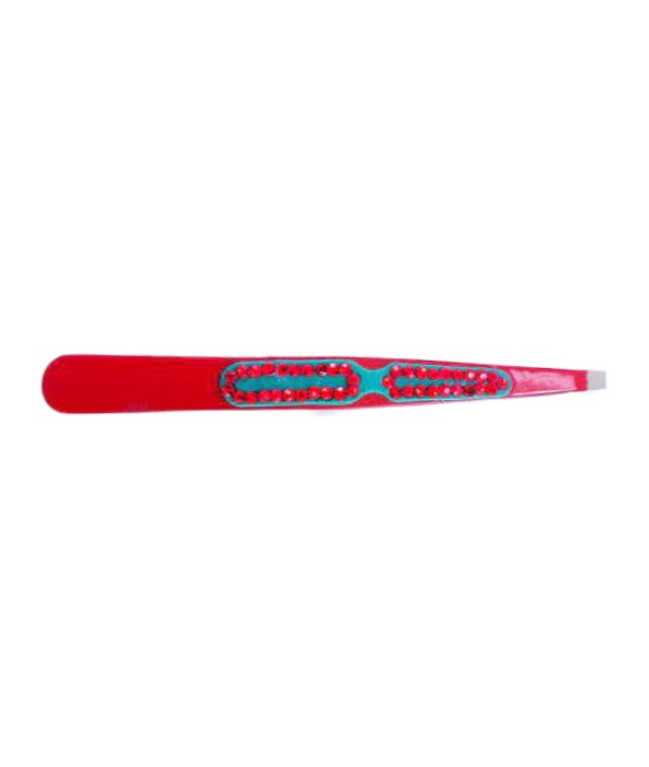Crystal Slanted Tweezers-Red Gem