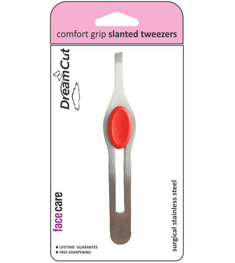 Comfort Grip Slanted Tweezers-Red Grip