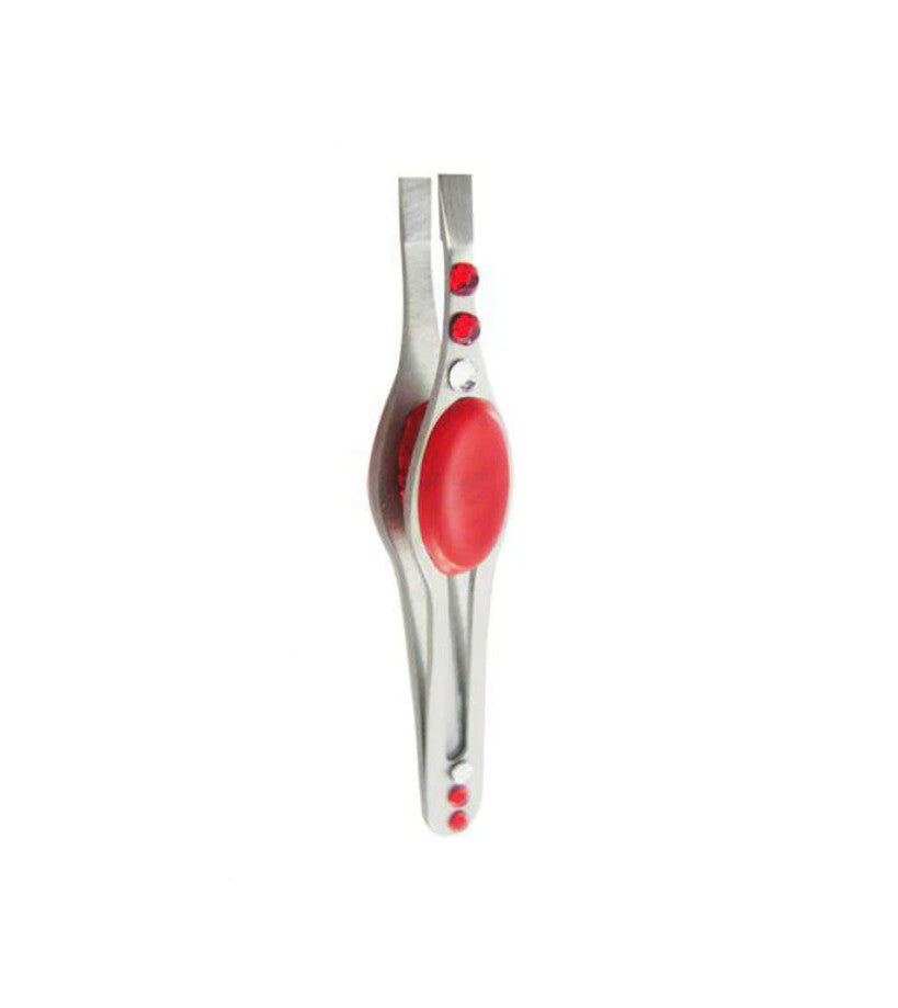 Crystal Slanted Tweezers-Red Grip