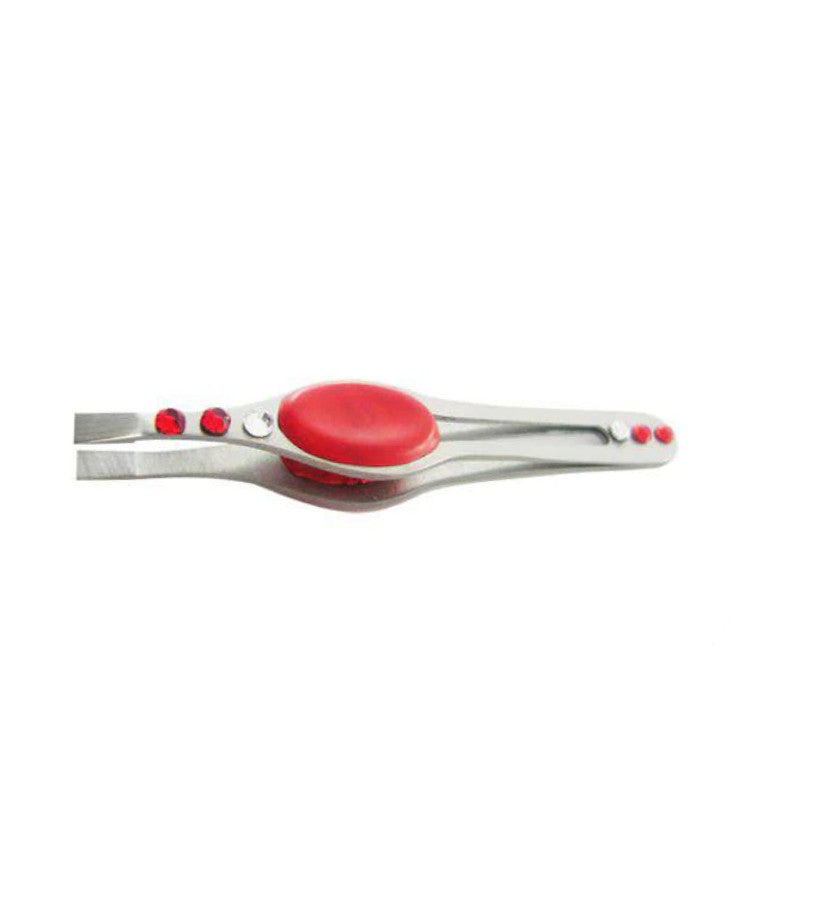 Crystal Slanted Tweezers-Red Grip