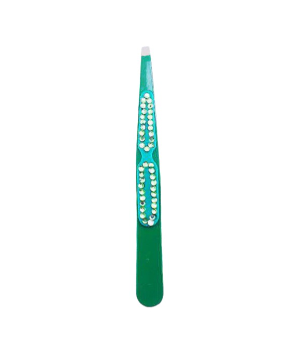 Crystal Slanted Tweezers- Green and Blue