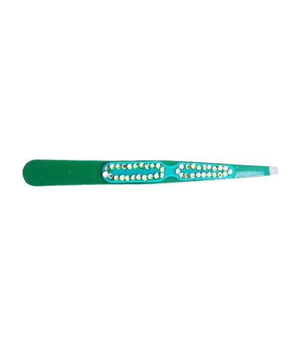 Crystal Slanted Tweezers- Green and Blue