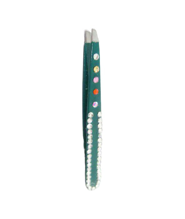 Crystal Slanted Tweezers- Green