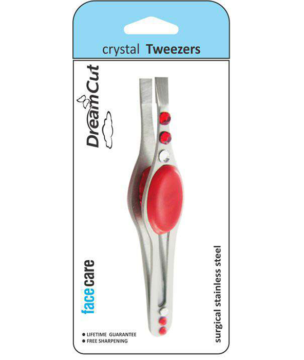 Crystal Slanted Tweezers-Red Grip