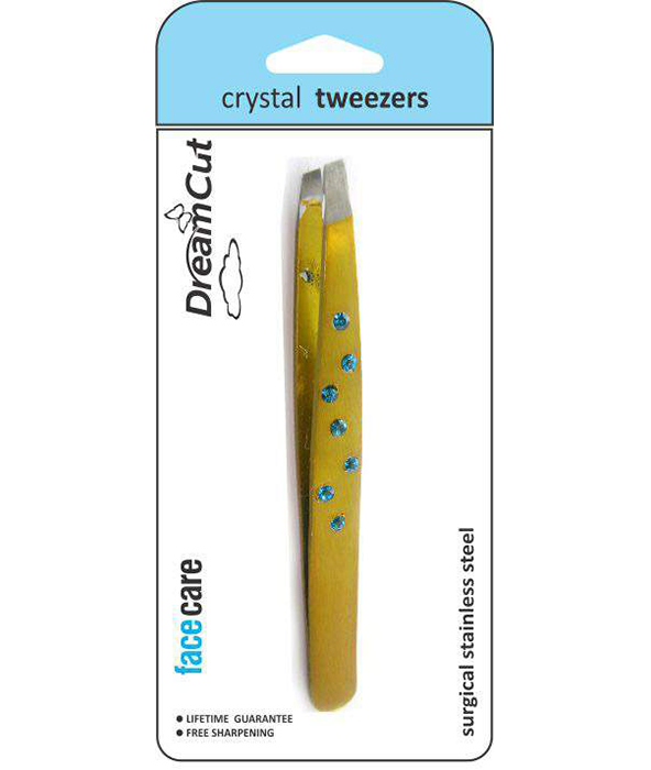 Crystal Slanted Tweezers-Gold and Gems